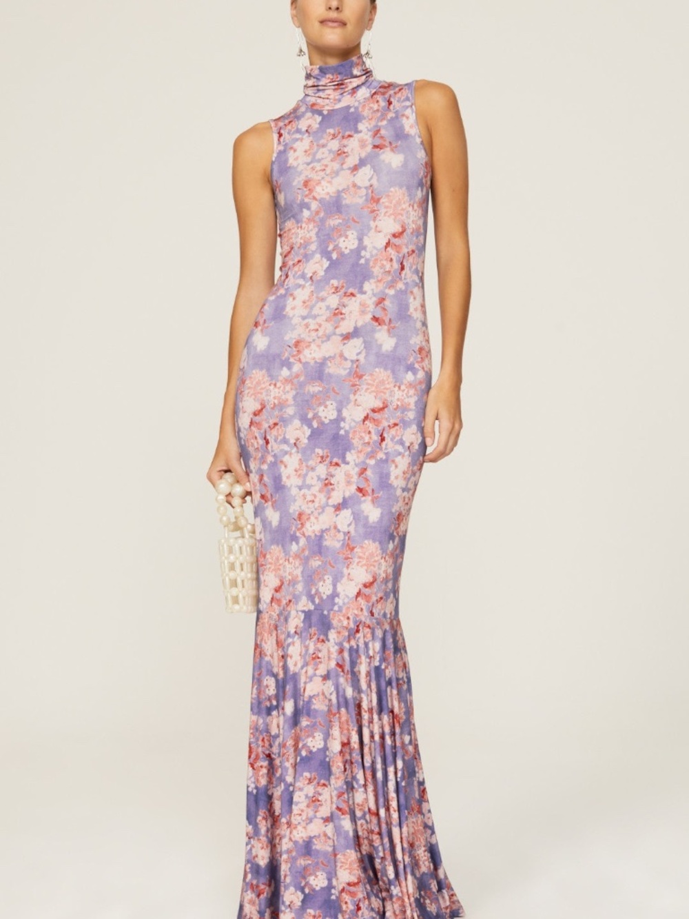Caroline Constas Brigitta Sleeveless Dress Turtleneck Slate Summer Floral LARGE